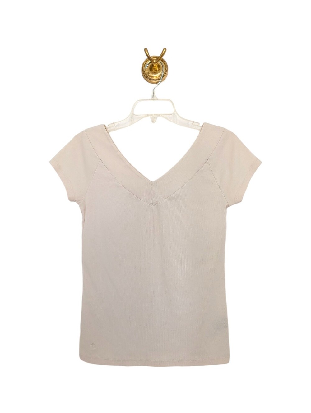 Lauren Ralph Lauren Cream Double V Neck Tee